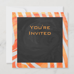 Zebra Monogram Orange and White Invitation