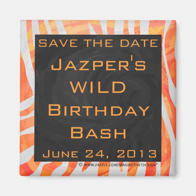 Zebra Monogram Orange and White Magnet (Front)