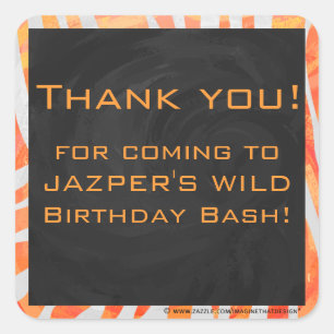 Zebra Monogram Orange and White Square Sticker