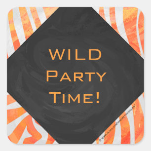 Zebra Monogram Orange and White Square Sticker