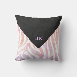 Zebra Monogram Pink and White Cushion