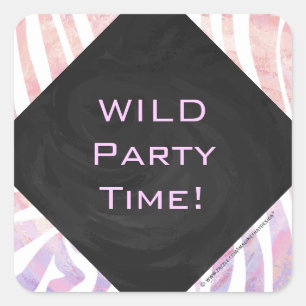 Zebra Monogram Pink and White Square Sticker