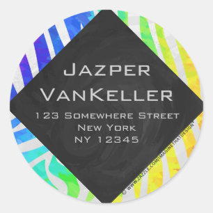 Zebra Monogram Rainbow and White Print Classic Round Sticker