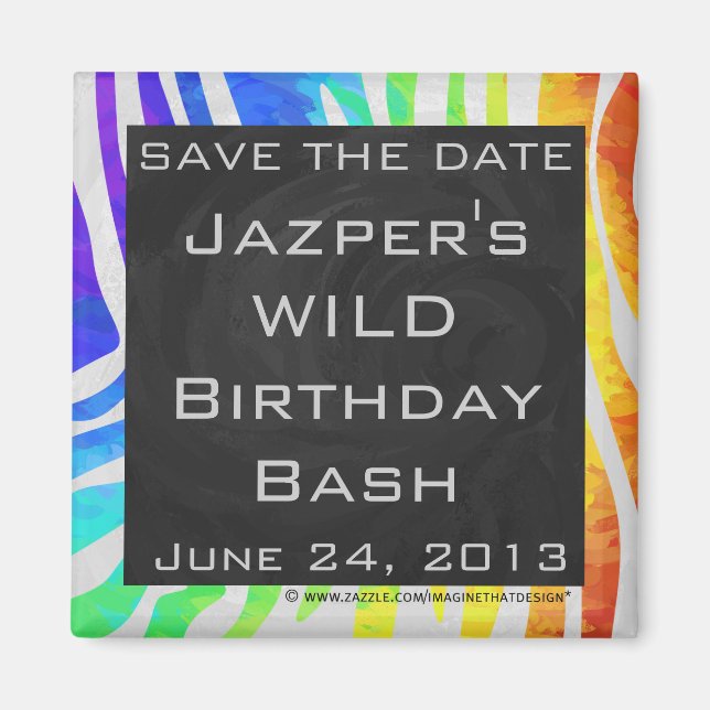 Zebra Monogram Rainbow and White Print Magnet (Front)