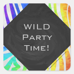 Zebra Monogram Rainbow and White Print Square Sticker