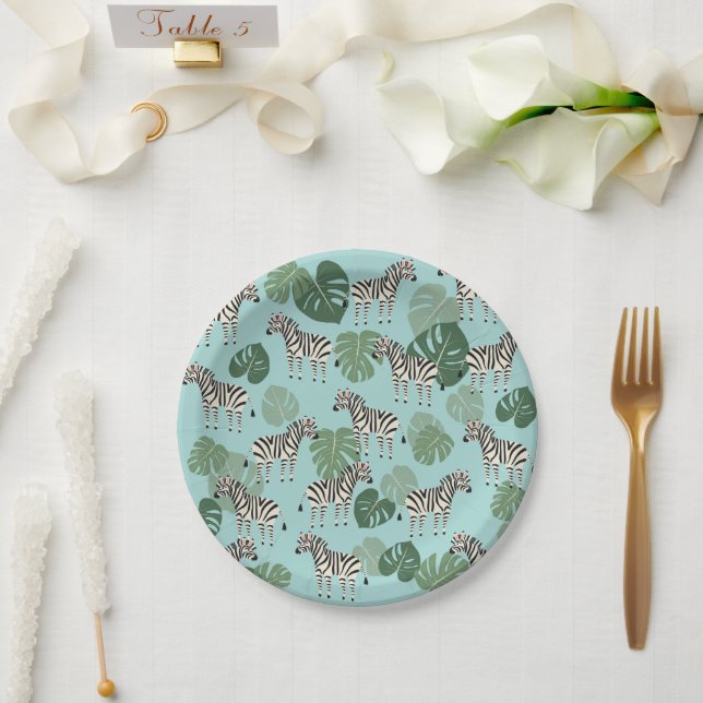Zebra Monstera Pattern Paper Plate (Wedding)