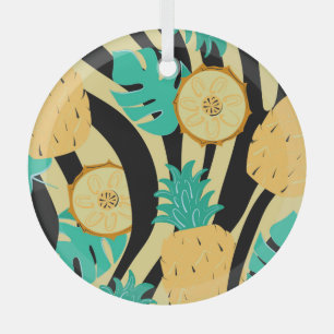 Zebra, monstera, pineapple: summer pattern. glass tree decoration
