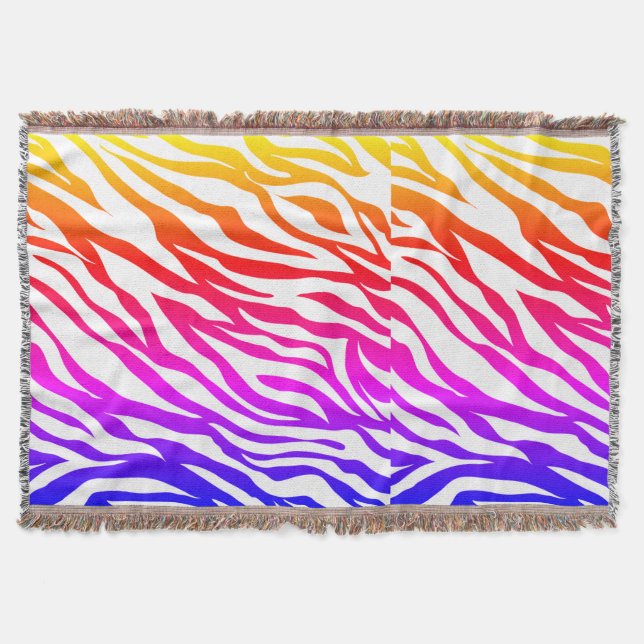 Zebra Multicolored Skin Stripes Pattern-15392 Throw Blanket (Front)