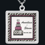 Zebra n Leopard print with wedding cake necklace<br><div class="desc">This is a contemporary,  fun and yet sophisticated design featuring stylised,  hand watercolored zebra and leopard print,  with a handpainted wedding cake with a heart on top.  Add your names and wedding date and you have a very special gift to treasure for a lifetime.  YOU MIGHT ALSO ENJOY:</div>
