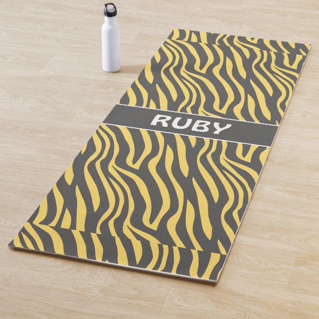 Zebra Navy Yellow Minimal Pattern Yoga Mat (In Situ)