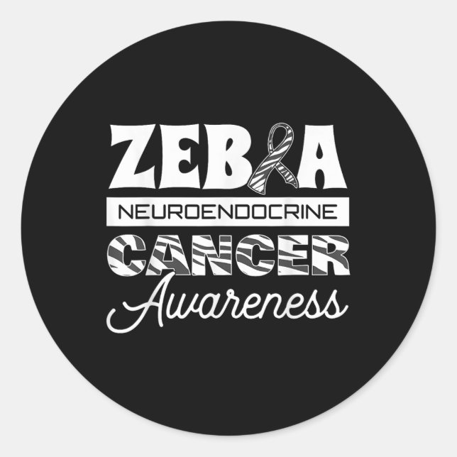 Zebra Neuroendocrine Cancer Awareness Ribbon Carci Classic Round Sticker (Front)