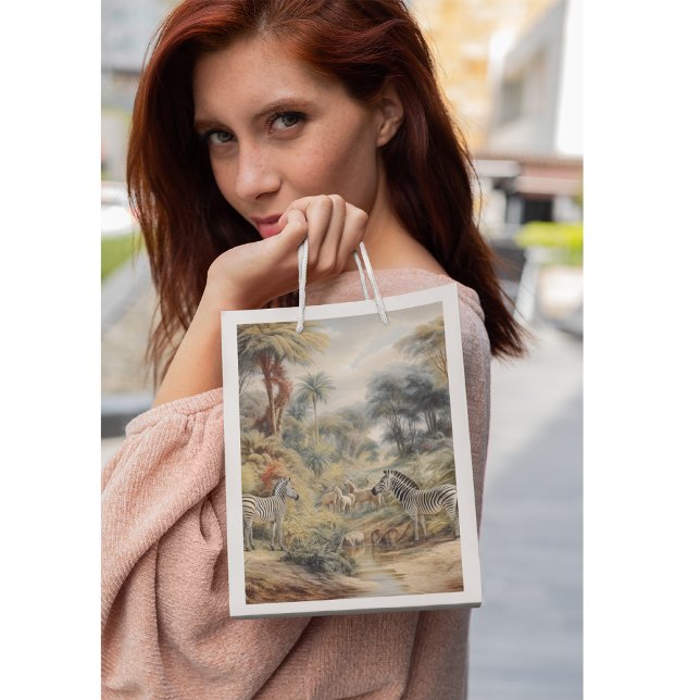 Zebra Oasis & Lioness Gathering Vintage Small Gift Bag (Creator Uploaded)