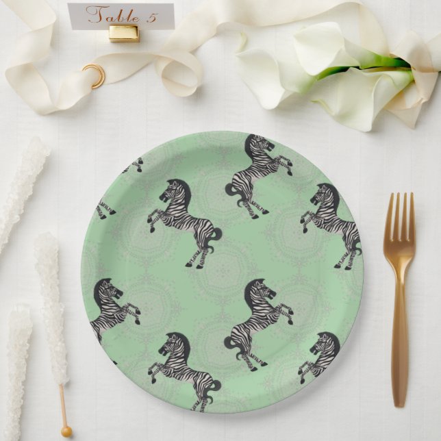 Zebra on Starburst with Pale Green Paper Plate (Wedding)