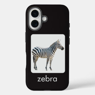 Zebra on white and black with text iPhone 16 case