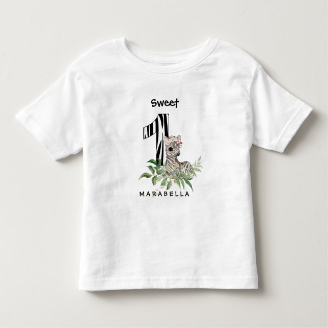 *~* Zebra ONE First Birthday Jungle Baby Girl Toddler T-Shirt (Front)