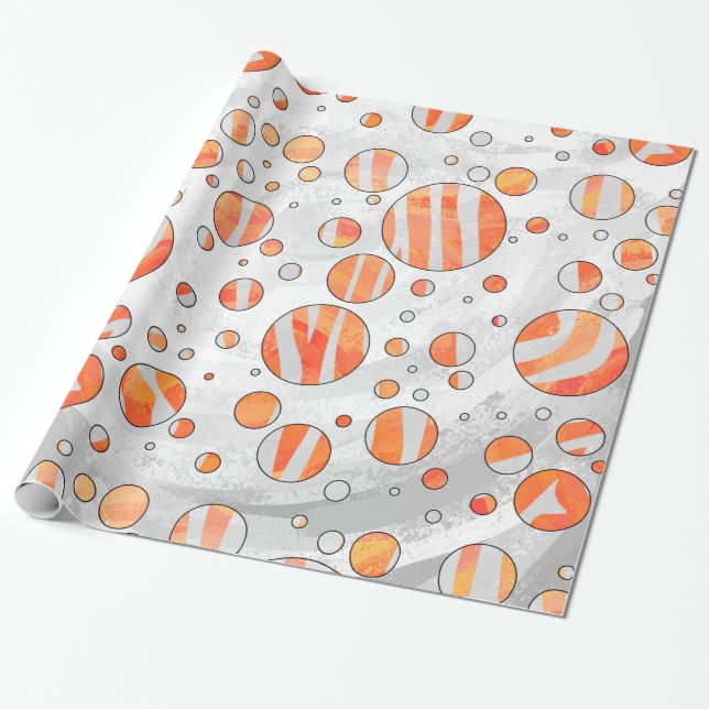 Zebra Orange and White Polka Dot Wrapping Paper (Unrolled)