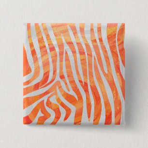 Zebra Orange and White Print 15 Cm Square Badge
