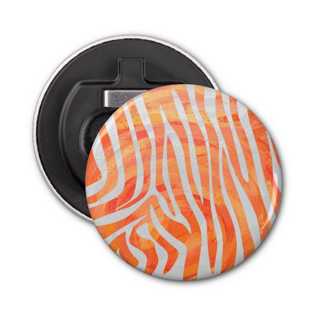 Zebra Orange and White Print Bottle Opener (Front)