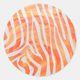 Zebra Orange and White Print Classic Round Sticker
