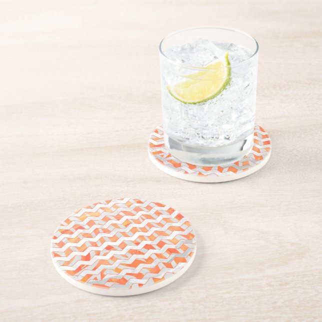 Zebra Orange and White Print Coaster (Side)