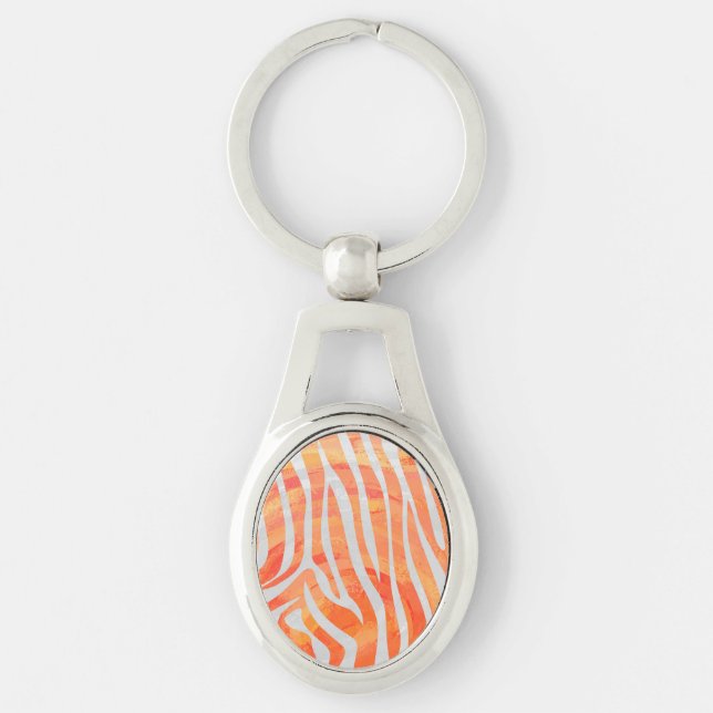 Zebra Orange and White Print Key Ring (Front)
