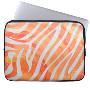 Zebra Orange and White Print Laptop Sleeve