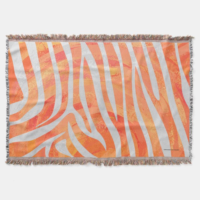 Zebra Orange and White Print Throw Blanket (Front)