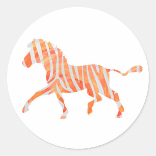 Zebra Orange and White Silhouette Classic Round Sticker