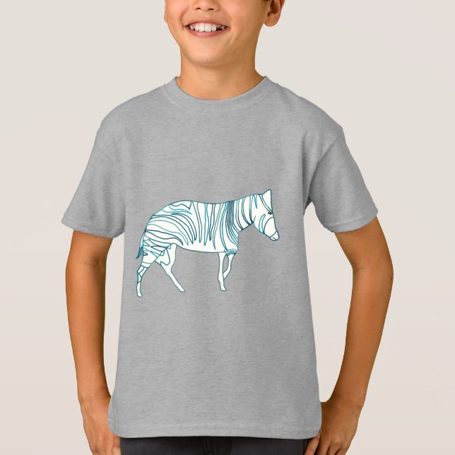 Zebra Outline Drawing in Teal on Tee Shirts (Front)