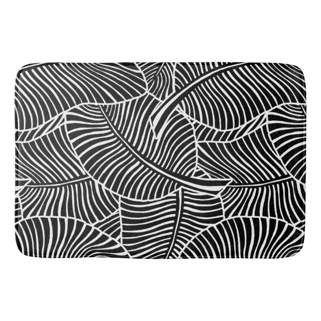 Zebra Palm Hawaiian Tropical Black and White   Bath Mat (Front)