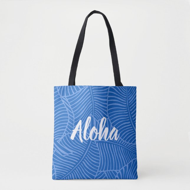 Zebra Palm Hawaiian Tropical Blue Beach Bag (Front)