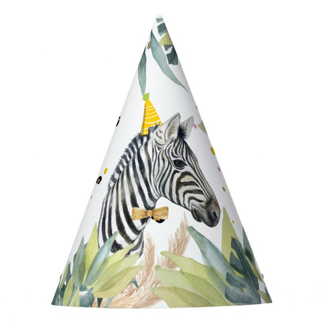 Zebra Party Animals Safari Wild Animals Birthday Hat (Front)