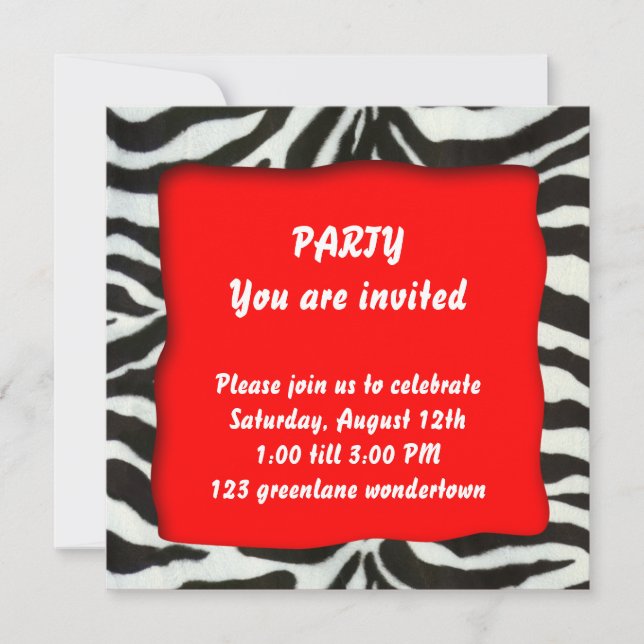 Zebra party invitation (Front)
