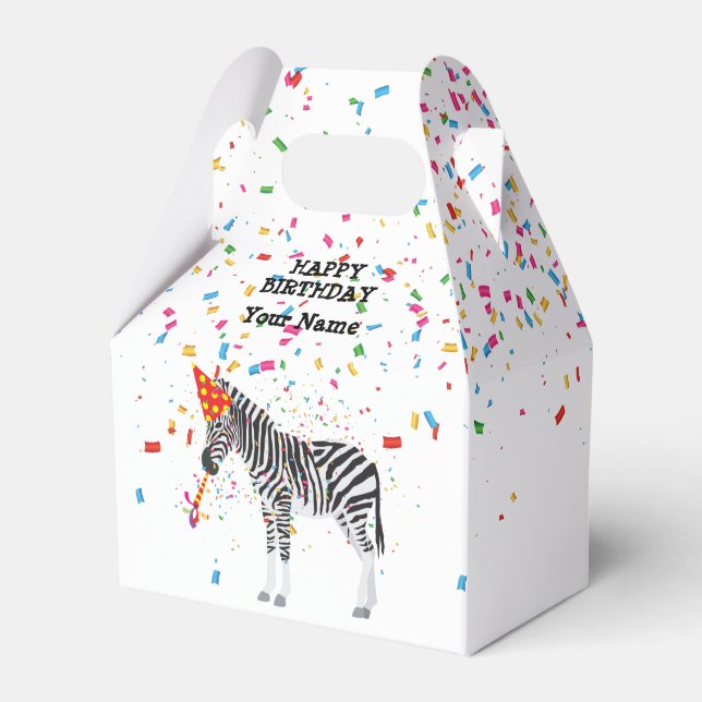Zebra Partying - Animals at Birthday Party Favour Box (Front Side)