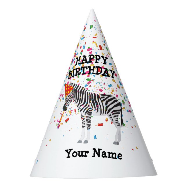 Zebra Partying - Animals at Birthday Party Hat (Front)