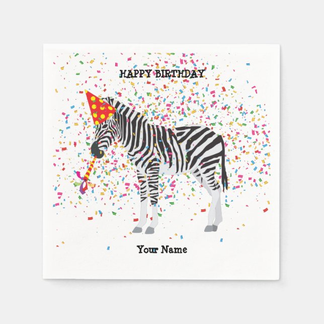 Zebra Partying - Animals at Birthday Party Napkin (Front)