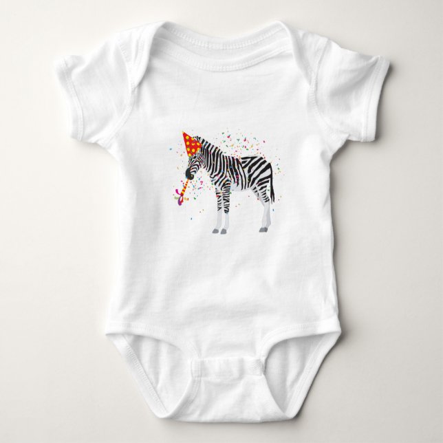 Zebra Partying - Animals Having a Party Baby Bodysuit (Front)