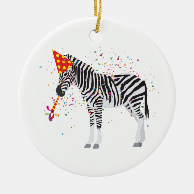 Zebra Partying - Animals Having a Party Ceramic Tree Decoration (Front)