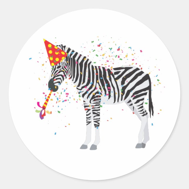 Zebra Partying - Animals Having a Party Classic Round Sticker (Front)