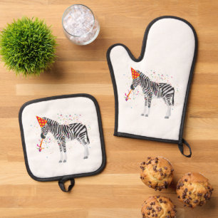 Zebra Partying - Animals Having a Party Oven Mitt & Pot Holder Set