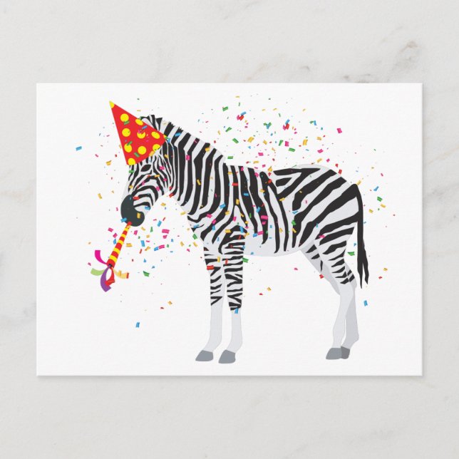 Zebra Partying - Animals Having a Party Postcard (Front)