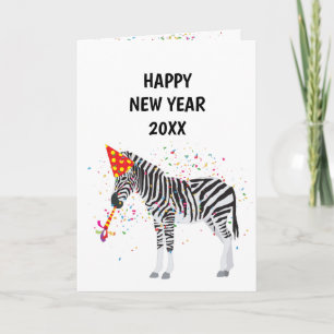 Zebra Partying - Animals Holiday New Years Card