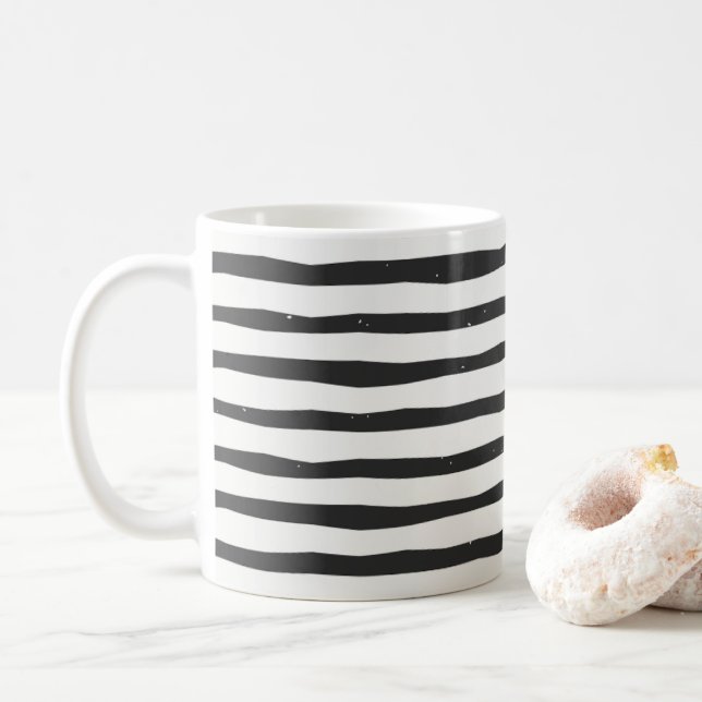Zebra pattern black and white stripes cafe mug (With Donut)