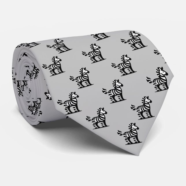 Zebra Pattern - Black on Light Grey Tie (Rolled)