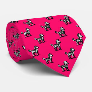 Zebra Pattern - Black on Neon Red Tie
