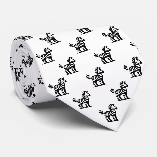 Zebra Pattern - Black on White Tie (Rolled)