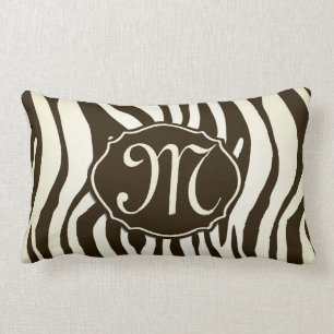 Zebra pattern brown cream monogram Throw Pillow