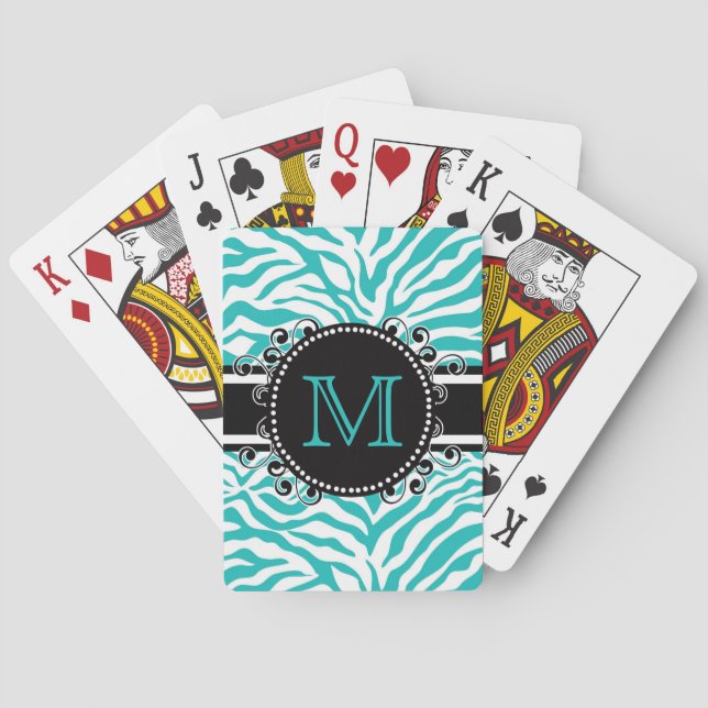 Zebra Pattern Cool Funky Monogram Playing Cards (Back)