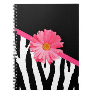 Zebra Pattern Girly Pink Daisy Spiral Notebook