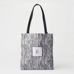 Zebra Pattern Monogram Tote Bag